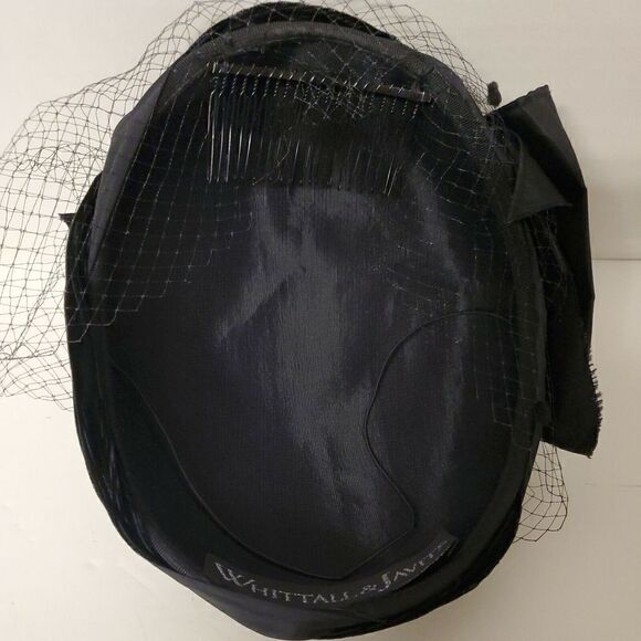 Vintage Whittall & Javits Black Hat  Ribbon Netting Velvet Flower - Picture 7 of 8